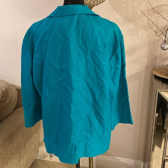 Lafayette 148 Linen Blazer Jacket Sz L Turquoise Blue 3/4 Sleeves - Picture 4 of 6